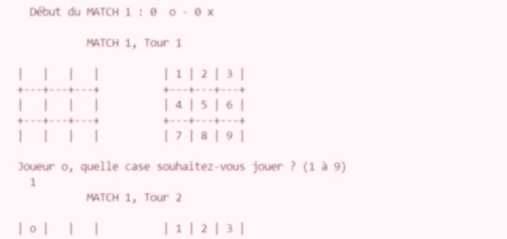 Image tirée du projet Morpion montrant l'interface terminal lors d'une partie